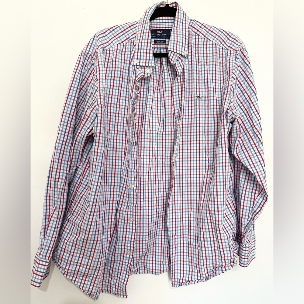 Vineyard vines the whale shirt button up men size large plaid holidays fall job